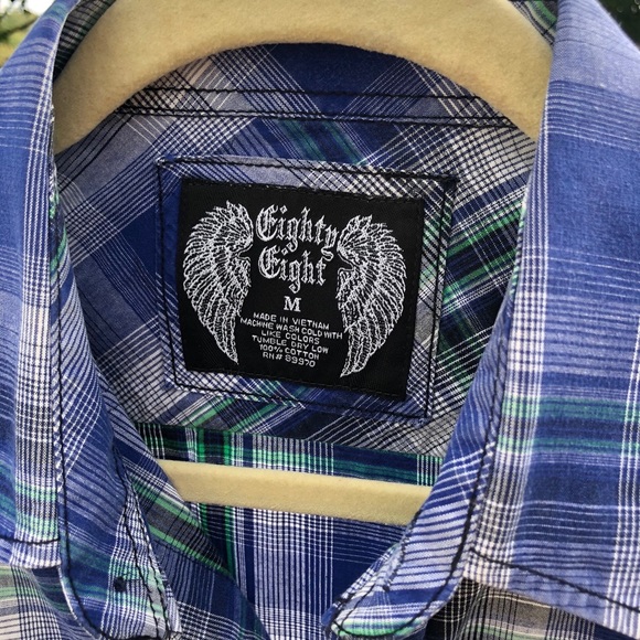 Eighty Eight Mens Blue Plaid Button Down - Picture 9 of 10